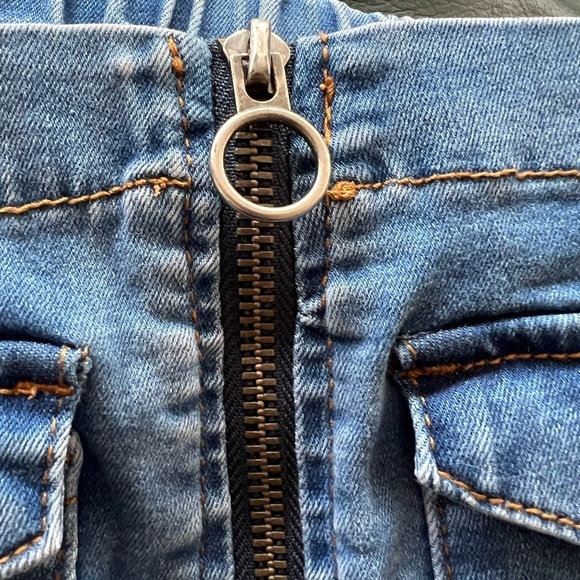 American Bazi crop top cold shoulder denim zip front small blue - Picture 6 of 8